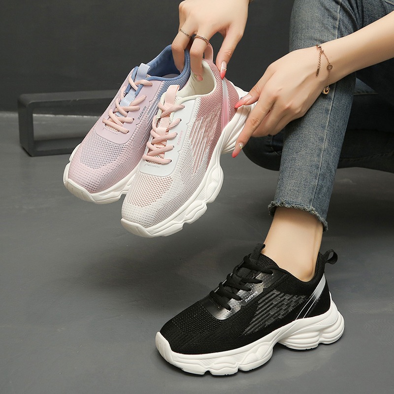 Knit Fabric Lace Up Sneakers - Mode Nieuwe Sneakers voor Dames met
