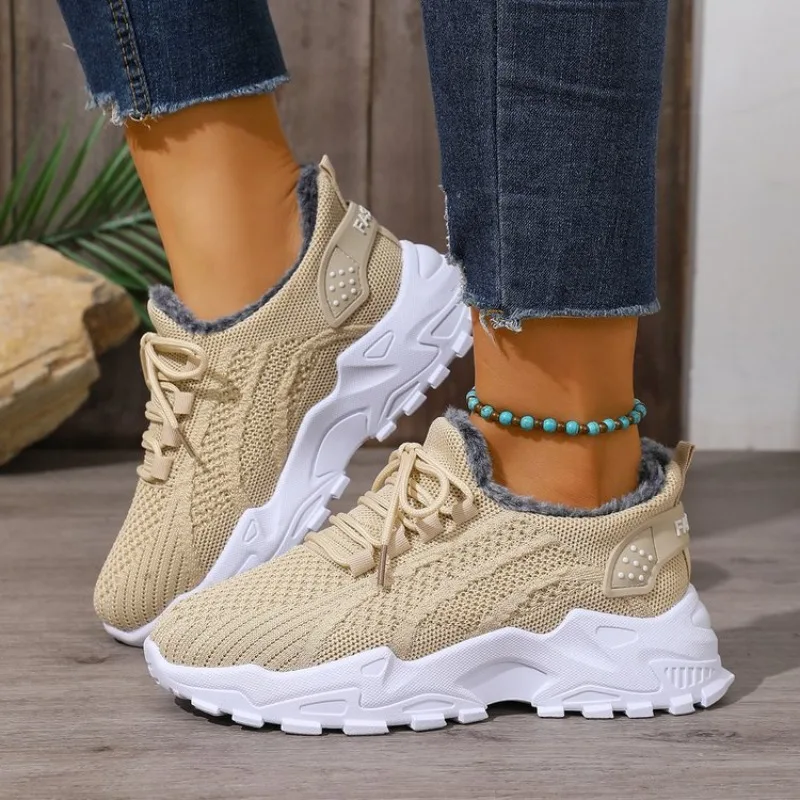 Dames winter thermische sneake - Knit Fabric Lace Up Sneakers recensie en prijs