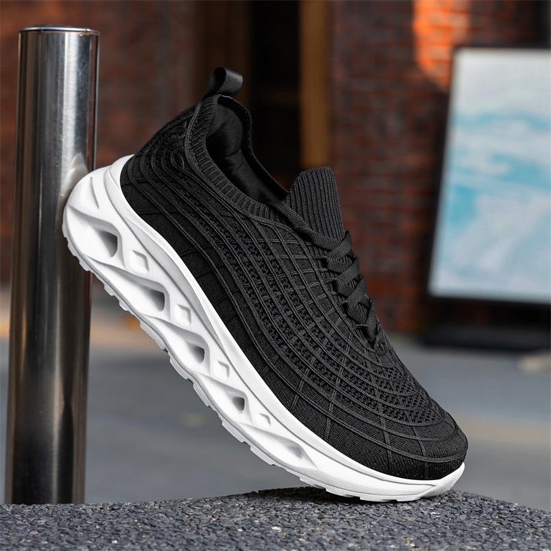 Herenschoenen met brede neus,  - Knit Fabric Lace Up Sneakers recensie en prijs