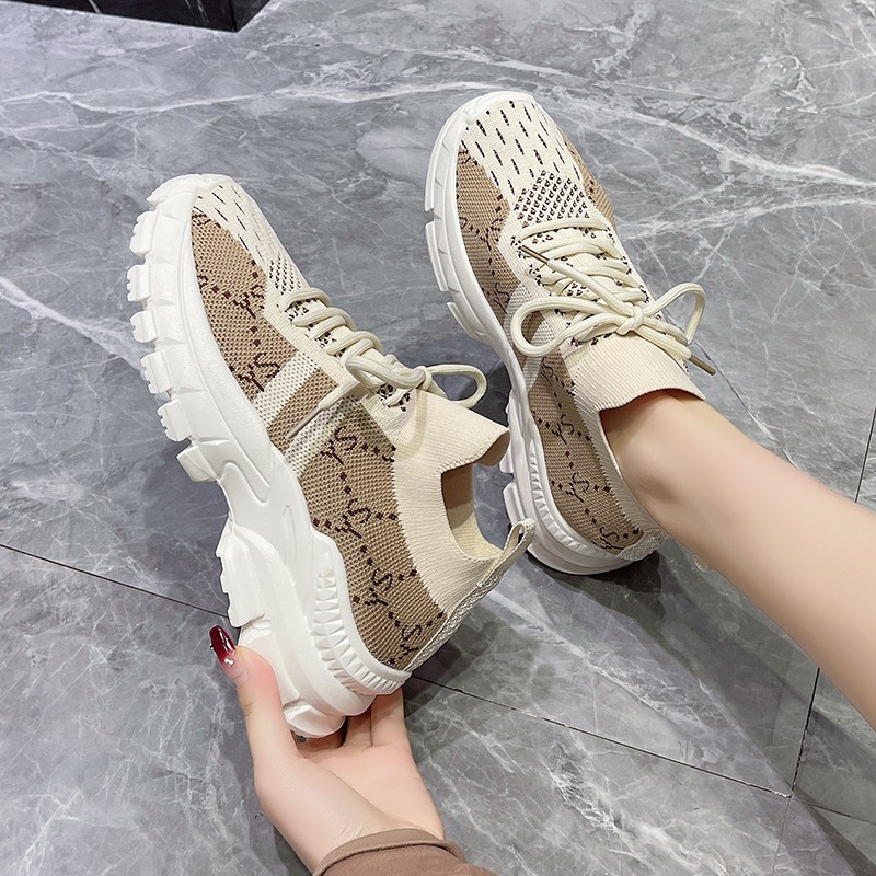 2026 Nieuwe Chunky Soled Dames - Knit Fabric Lace Up Sneakers recensie en prijs