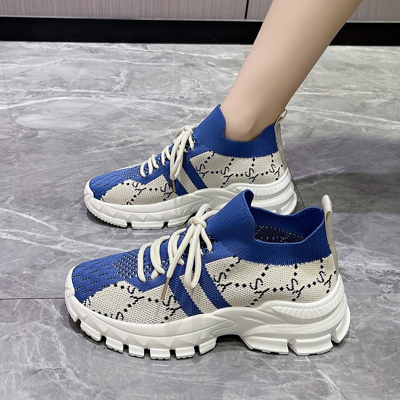 2026 Nieuwe Chunky Soled Dames - Knit Fabric Lace Up Sneakers recensie en prijs